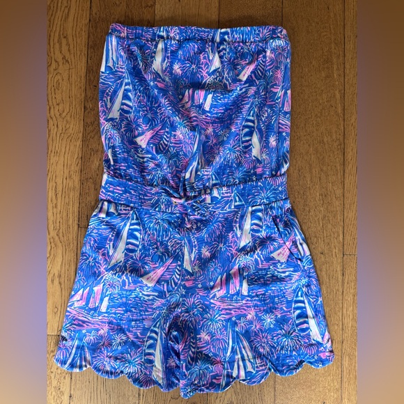 Lilly Pulitzer Jace Strapless Romper SZ S Boca Blue Its A Sailabration - Picture 4 of 14